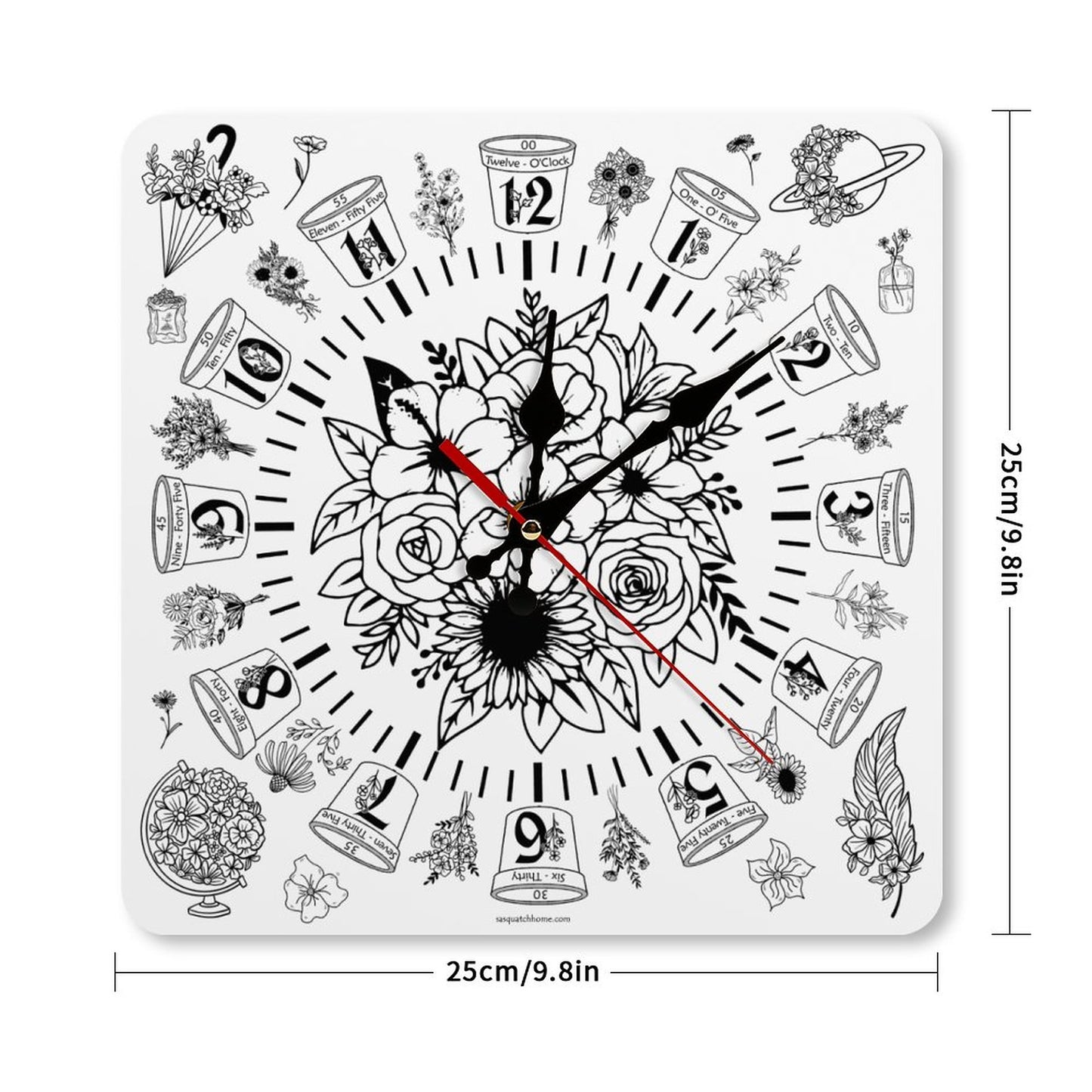 Flowers Square Wall Clock