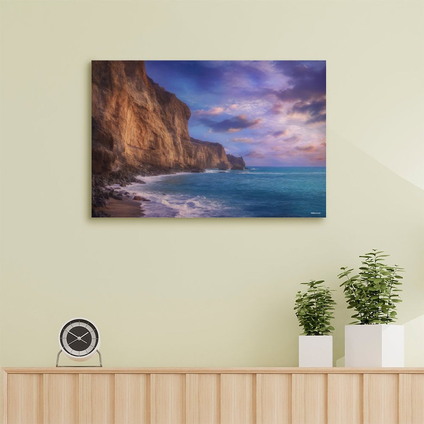 Cliff Purple Skies, Vintage Framed Canvas Art - 2 Sizes – Made in the USA