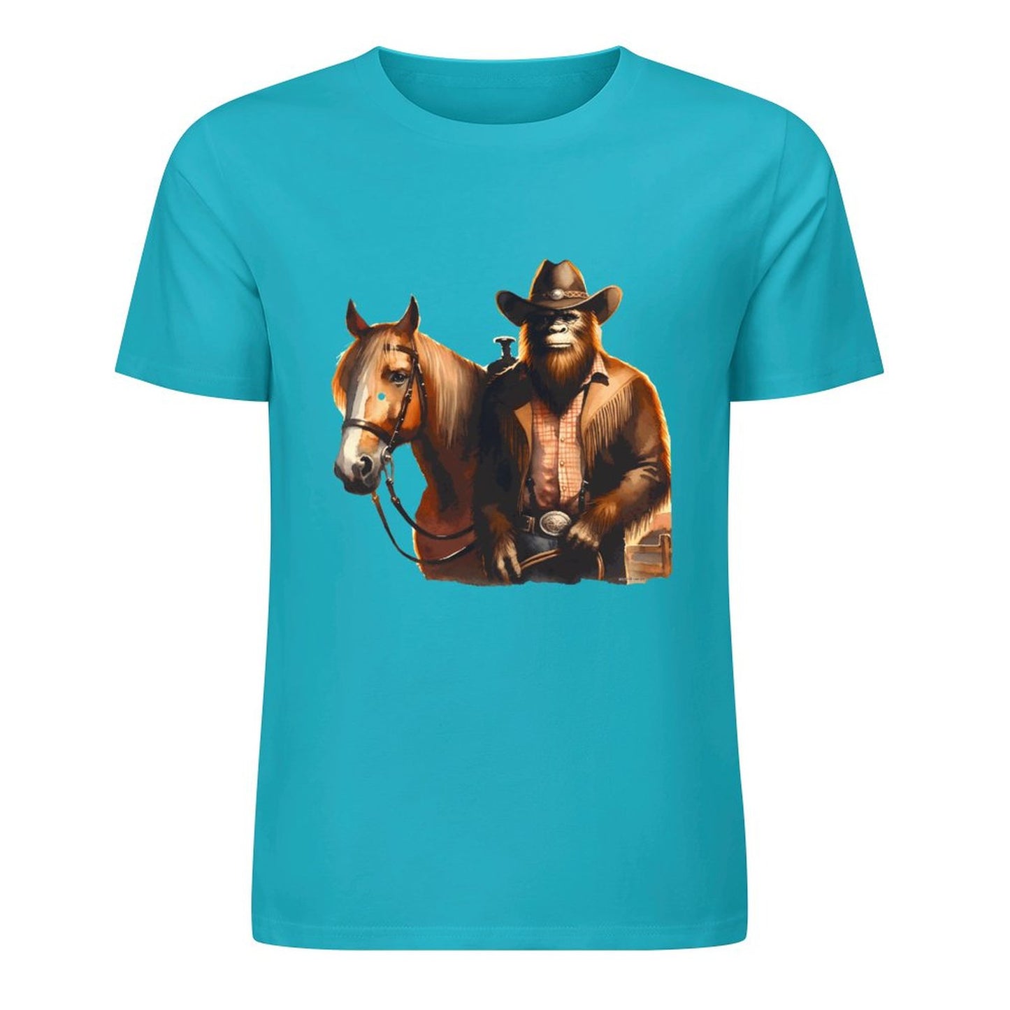 Bigfoot - Sasquatch Cowboy w Horse Short Sleeve Cotton T-Shirt