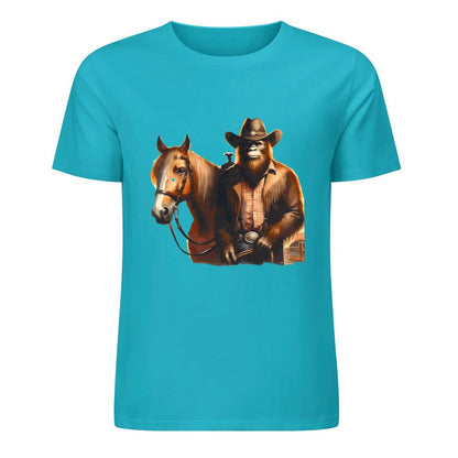 Bigfoot - Sasquatch Cowboy w Horse Short Sleeve Cotton T-Shirt