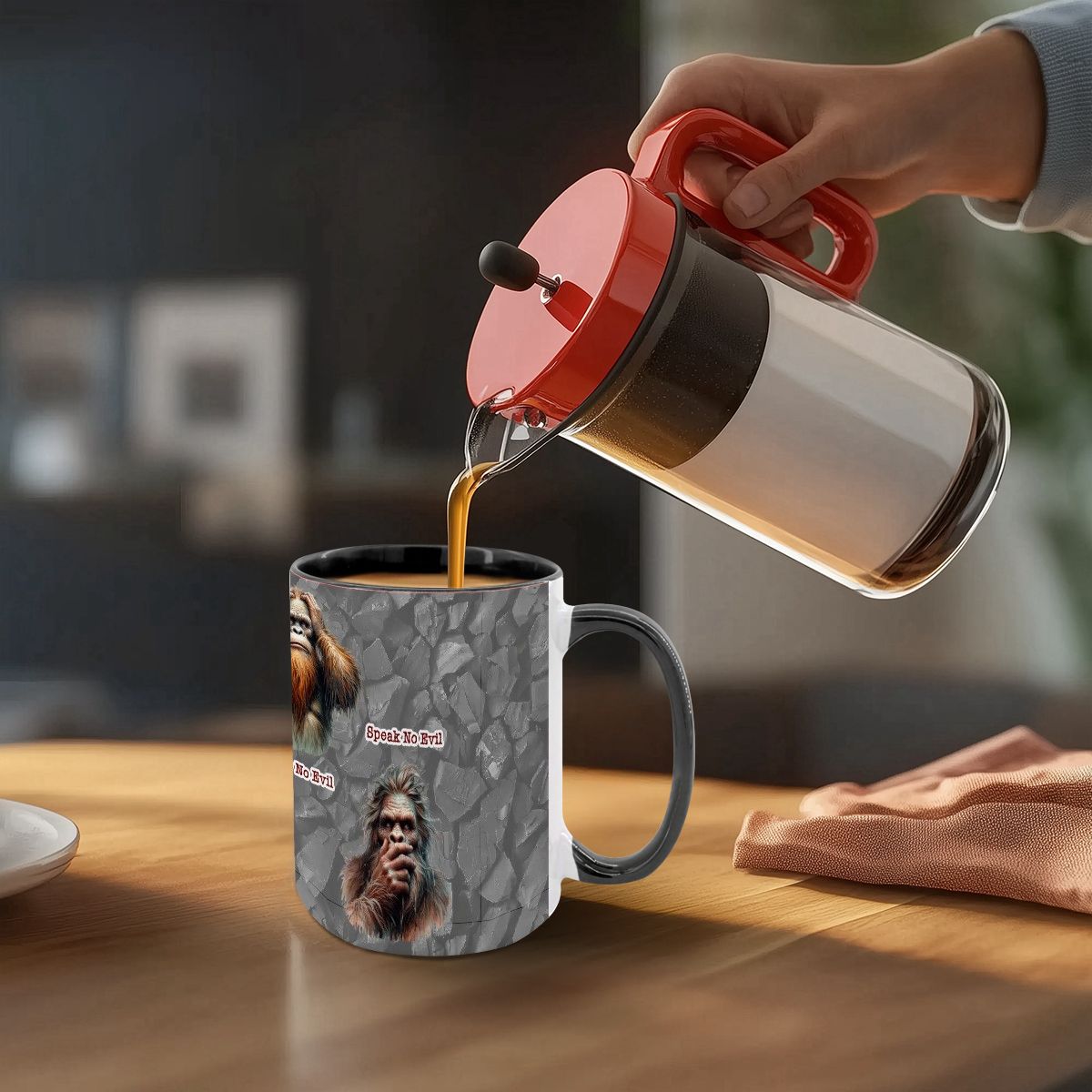 Sarcastic Sasquatch "See no evil..", Large 15 Ounce Colorful Mugs – Made In USA