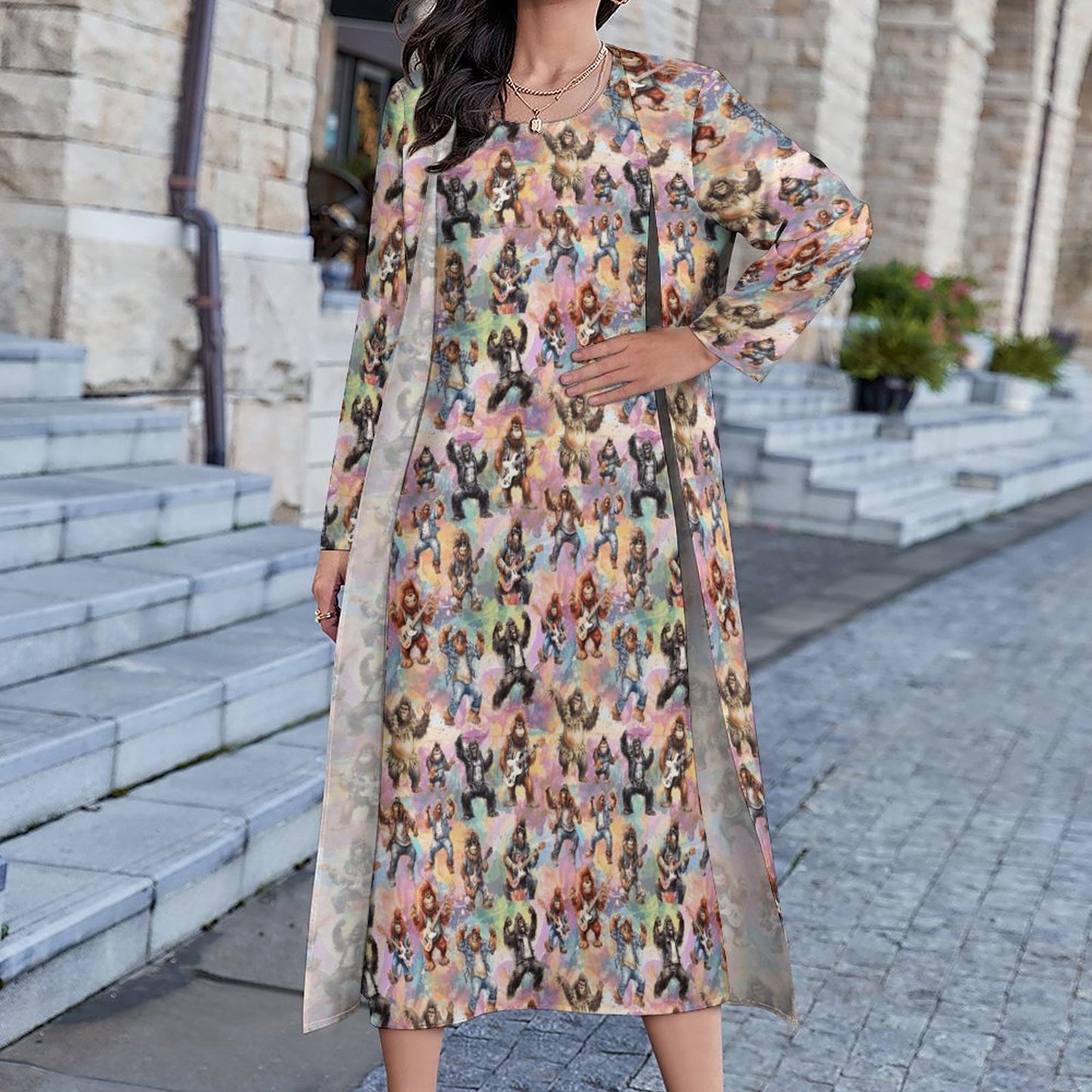10 Bigfoot Designs, Women’s Long Dress with Cardigan