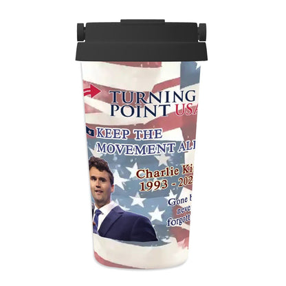Charlie Kirk Memorial, 17 oz Insulated Coffee Mug with Lid & Carrying Handle