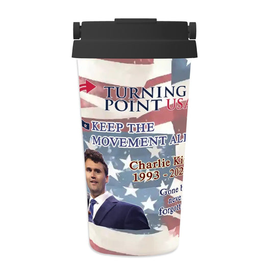 Charlie Kirk Memorial, 17 oz Insulated Coffee Mug with Lid & Carrying Handle