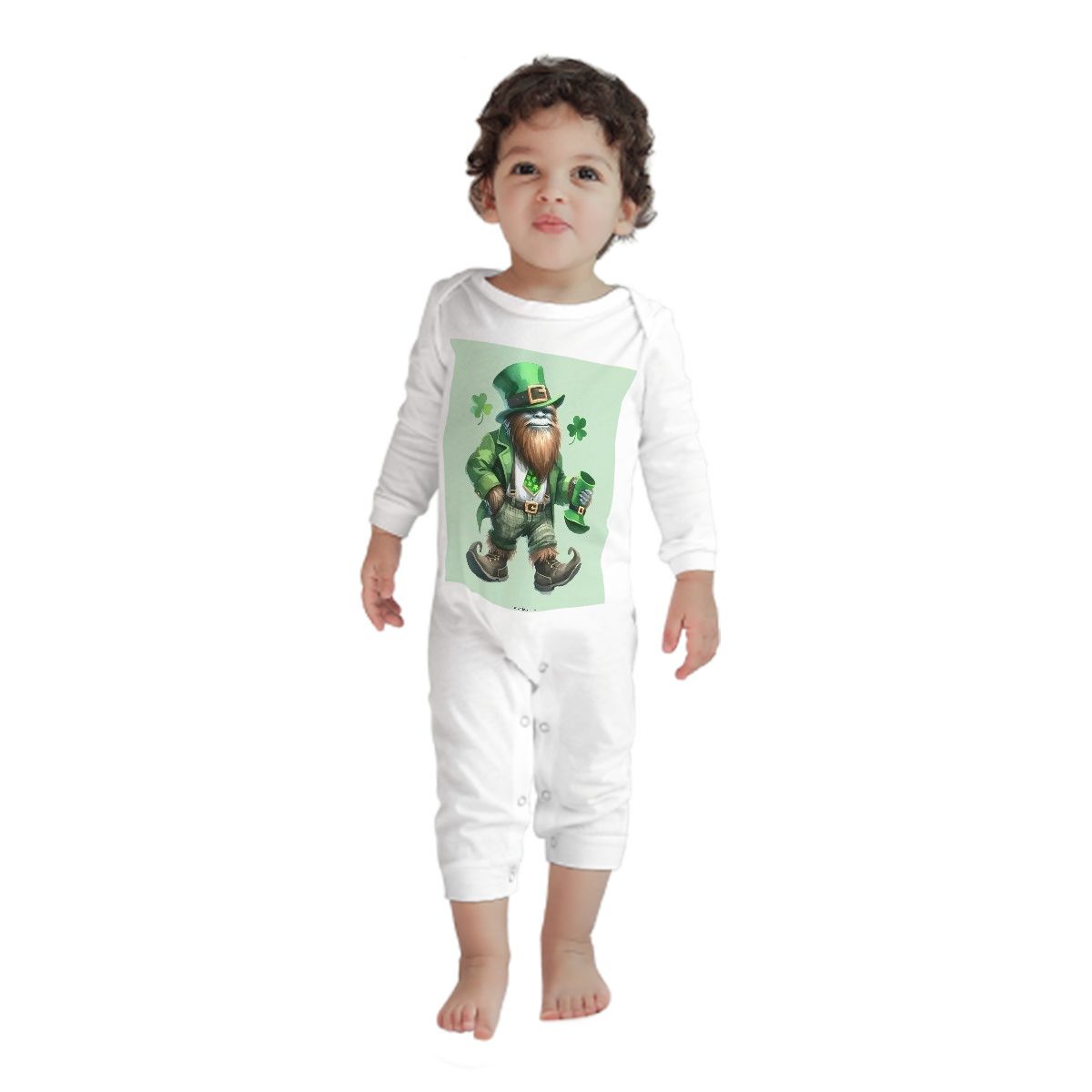 Sasquatch, Bigfoot Leprechaun, Baby  Toddler Long Sleeve Romper 6m to 2T