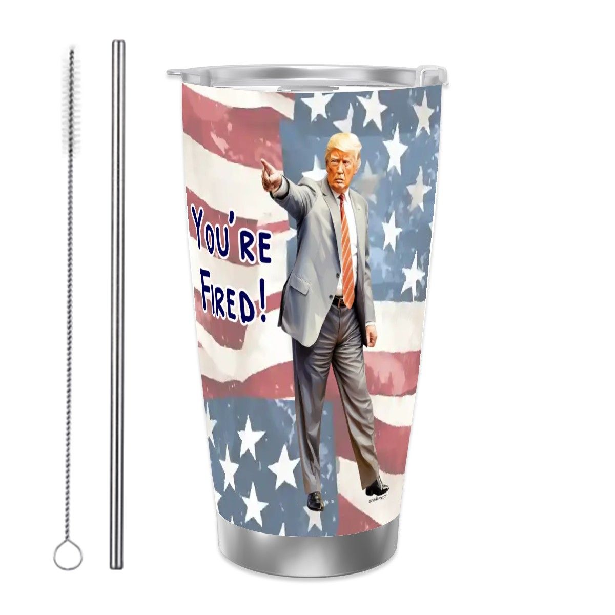 Trump "Your Fired!", Themed 40 oz Travel Coffee Mug with a Straw