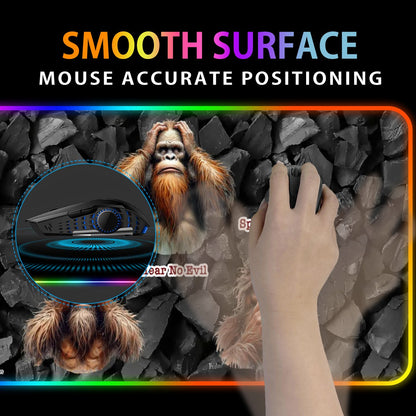 Bigfoot / Sasquatch "See no evil..", Wireless Charging Gaming Mouse Pads / Mat With Lights - 2 Sizes