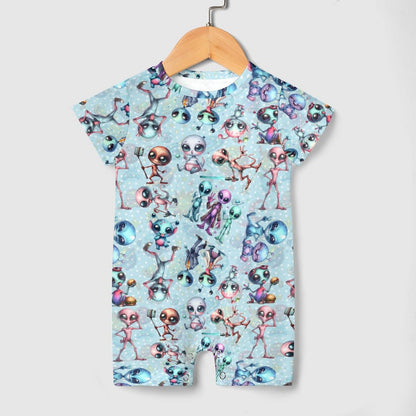 6 Alien Designs, Faux Cotton Short Sleeve Baby Bodysuit Romper