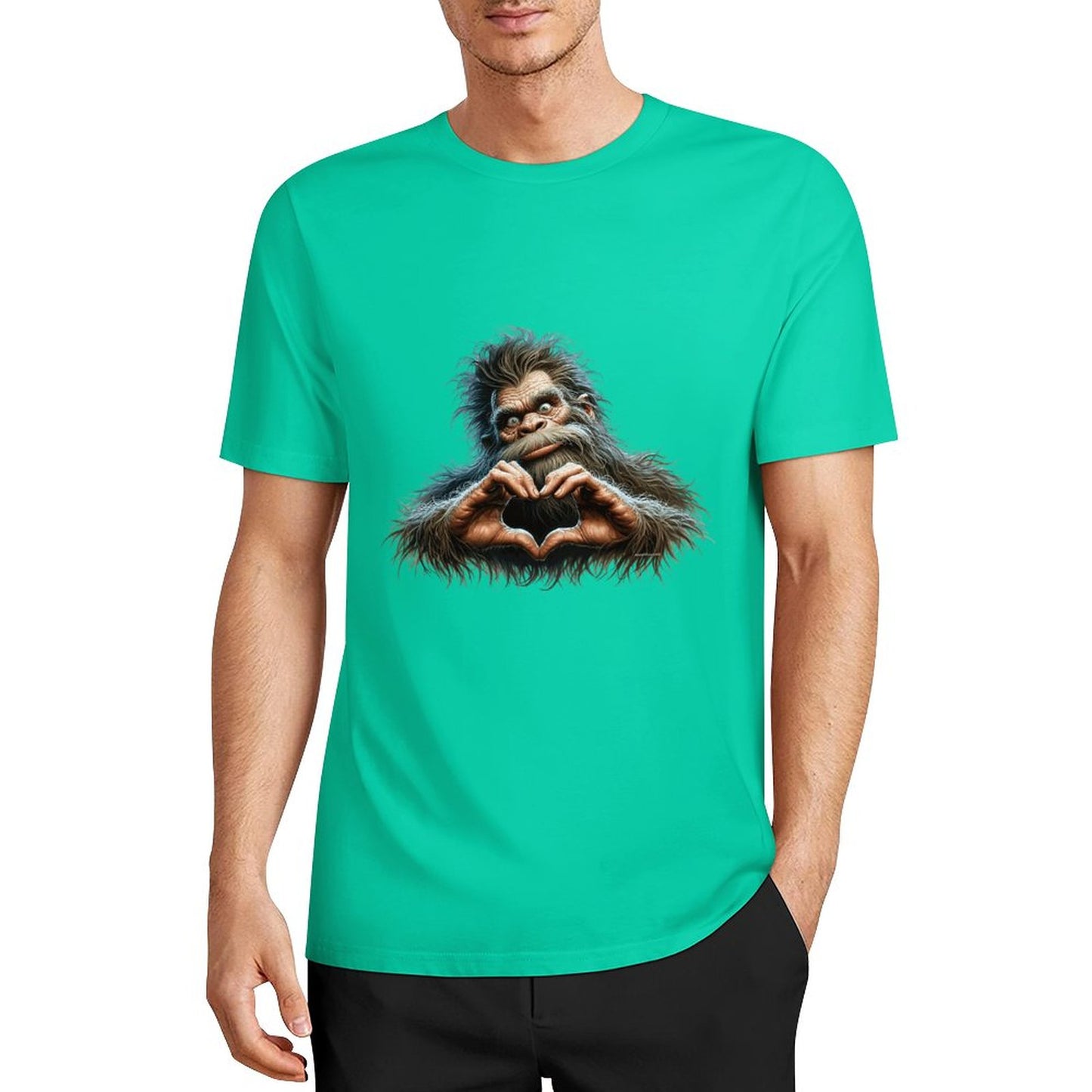 Bigfoot - Sasquatch Heart Hands Short Sleeve Cotton T-Shirt