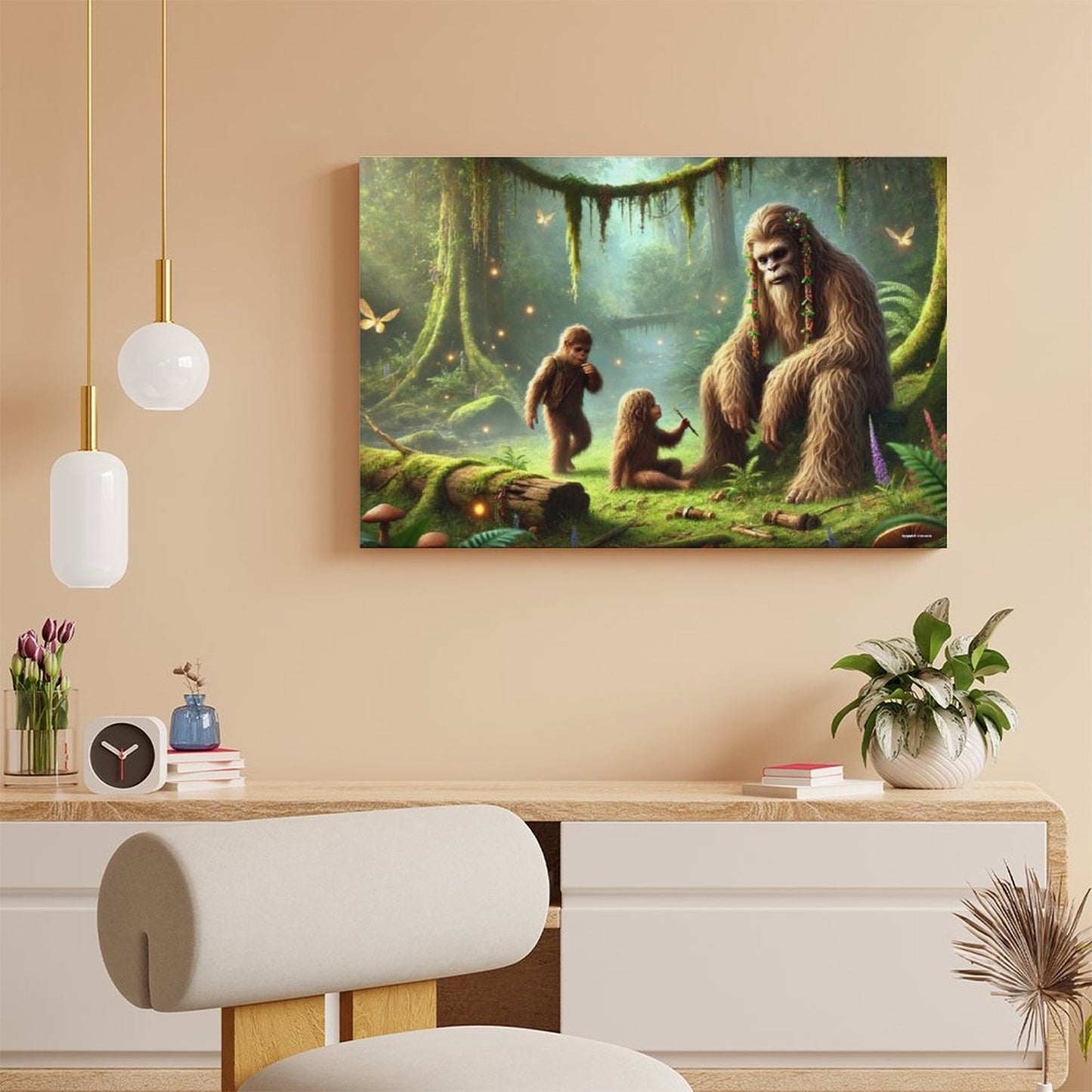 Bigfoot Sasquatch Family Image - Vintage Framed Canvas Art - 2 Sizes – Made in the USA