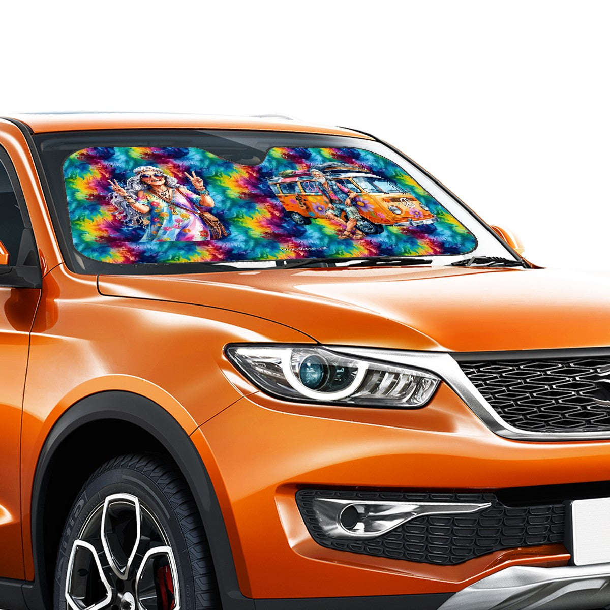 Old Hippie Lady & Man, Auto Car Windshield Sun Shade