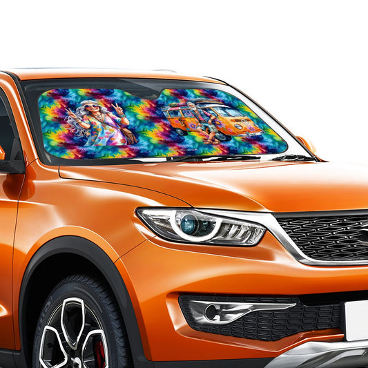 Old Hippie Lady & Man, Auto Car Windshield Sun Shade