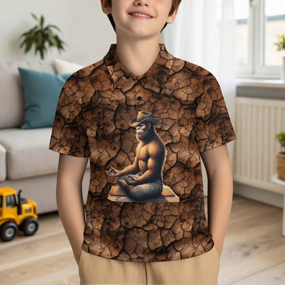 Yoga Cowboy Bigfoot / Sasquatch, Kids Button Down Polo Shirt