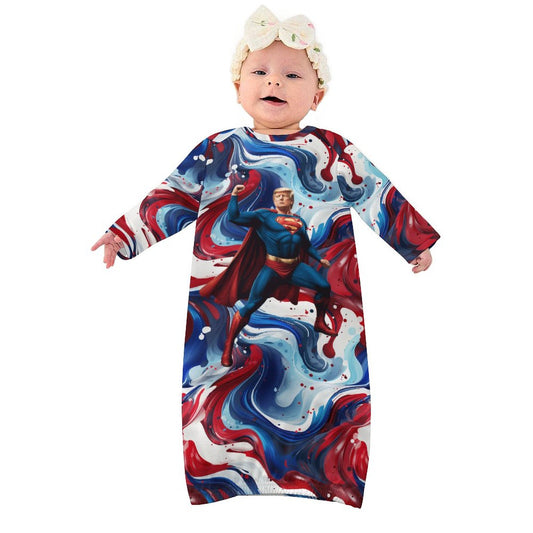 Donald Trump Superman, Baby Long Sleeve Faux Cotton Sleeper Gown