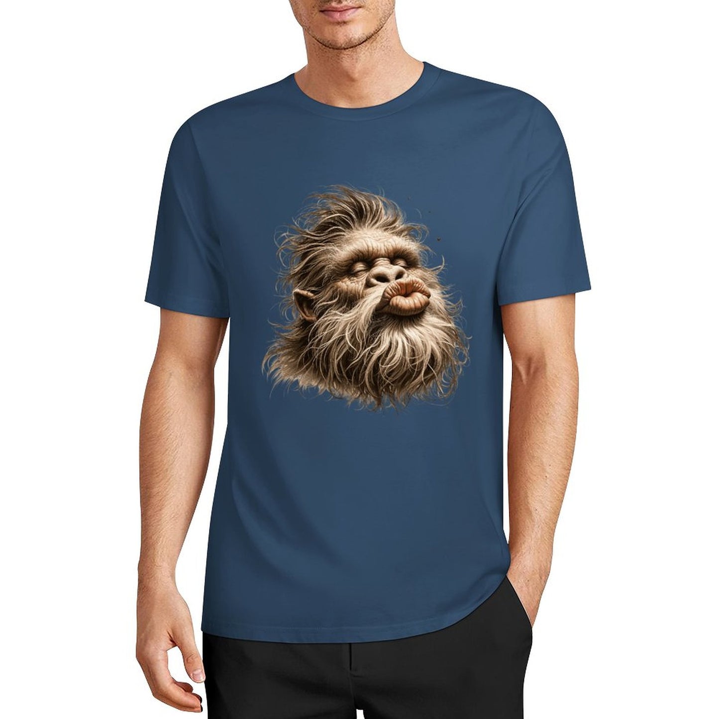 Bigfoot - Sasquatch Kissy Face Short Sleeve Cotton T-Shirt