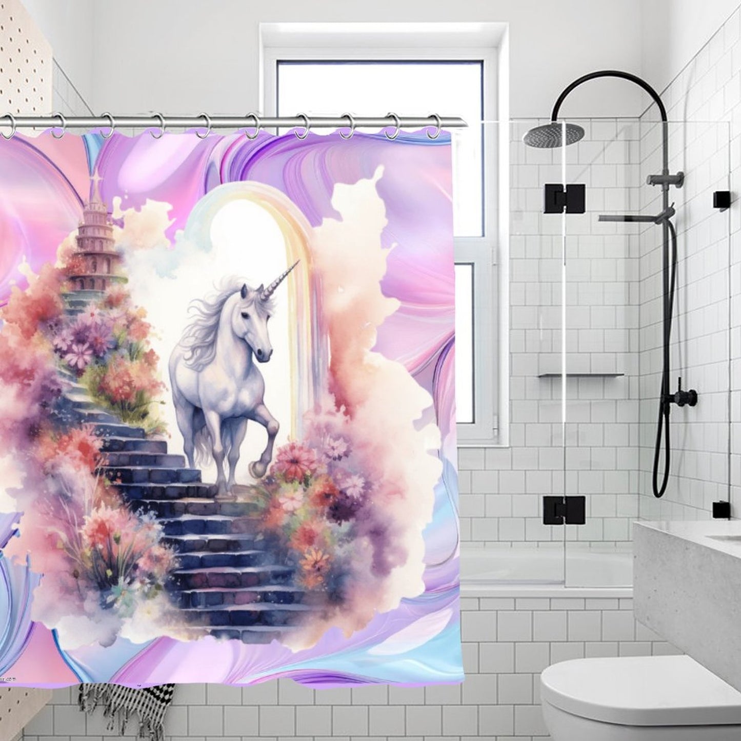 Unicorn Fantasy, Waterproof Polyester Shower Curtain – Made in the USA – 70.8x70.8”