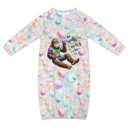 Hippie Bigfoot Sasquatch Bubbles, Baby Long Sleeve Faux Cotton Sleeper Gown