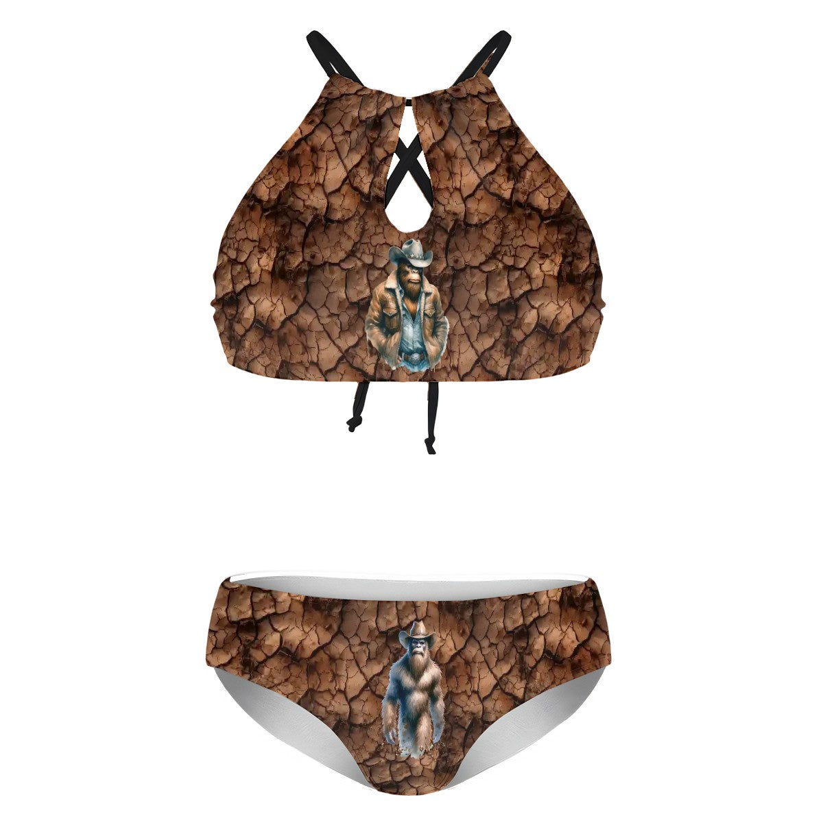 Cowboy Bigfoot, Sasquatch, Plus Size High-Waisted Bikini Customized Services