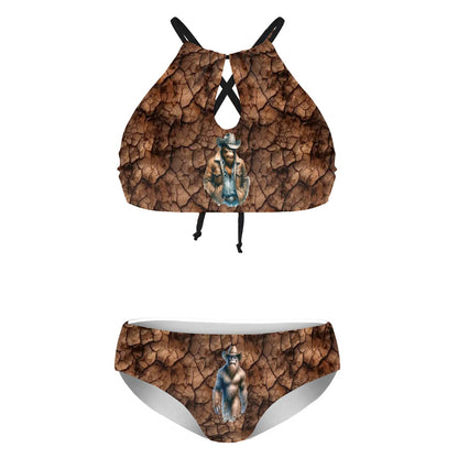 Cowboy Bigfoot, Sasquatch, Plus Size High-Waisted Bikini Customized Services