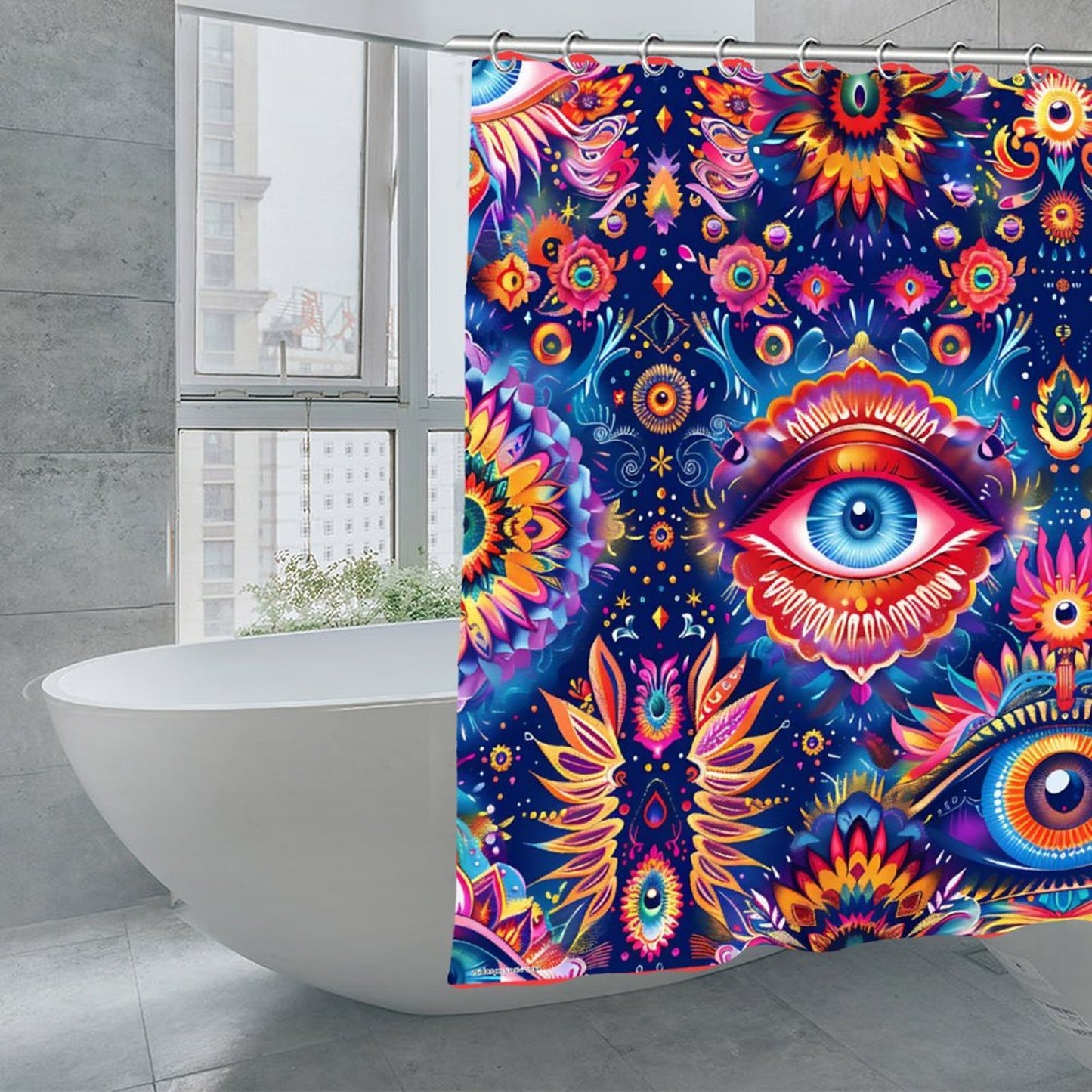 Psychedelic Eye Design, Waterproof Polyester Shower Curtain – Made in the USA – 70.8x70.8”