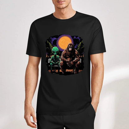 Bigfoot - Sasquatch & Alien Short Sleeve Cotton T-Shirt