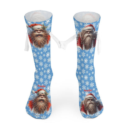 Santa Bigfoot Magnetic Holding Hands Funny Socks – PERSONALIZE FREE