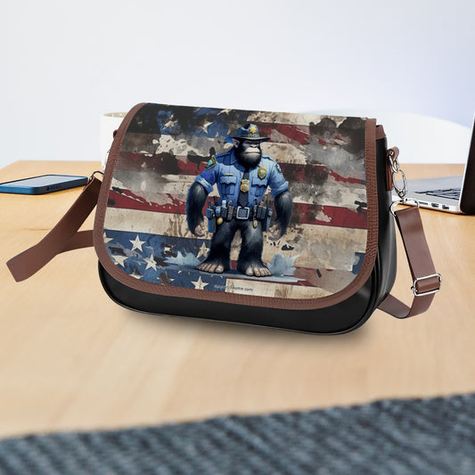 Bigfoot / Sasquatch Police Officer, Leather Shoulder Bag / Purse