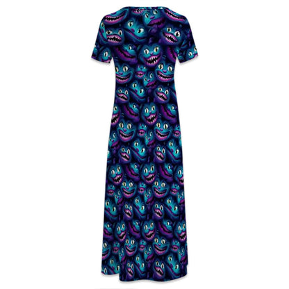 Cheshire Cat Crew Neck Short Sleeve Maxi Dress