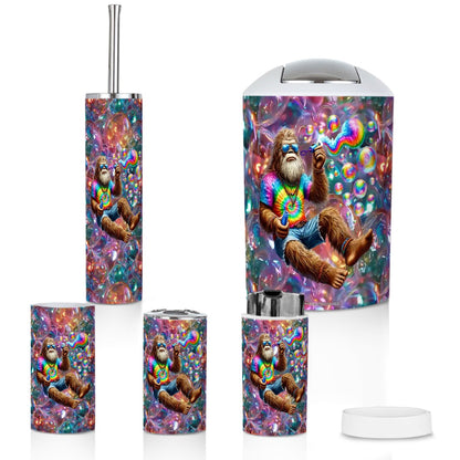 Hippie Bigfoot / Sasquatch Blowing Bubbles, 5 Piece Bathroom Décor Set