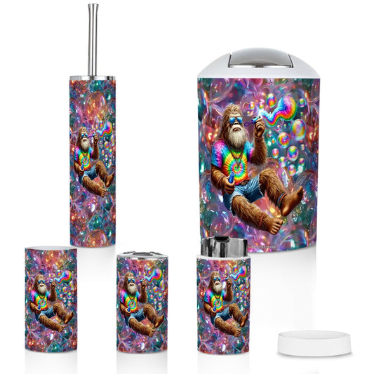 Hippie Bigfoot / Sasquatch Blowing Bubbles, 5 Piece Bathroom Décor Set
