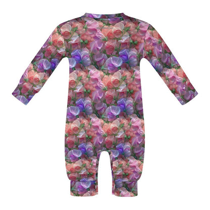 10 Flower Designs, Long Sleeve Baby / Toddler Romper, Faux Cotton