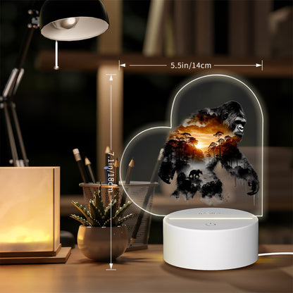 Sunrise Bigfoot Sasquatch Heart Shaped Acrylic Night Light, gift, decor