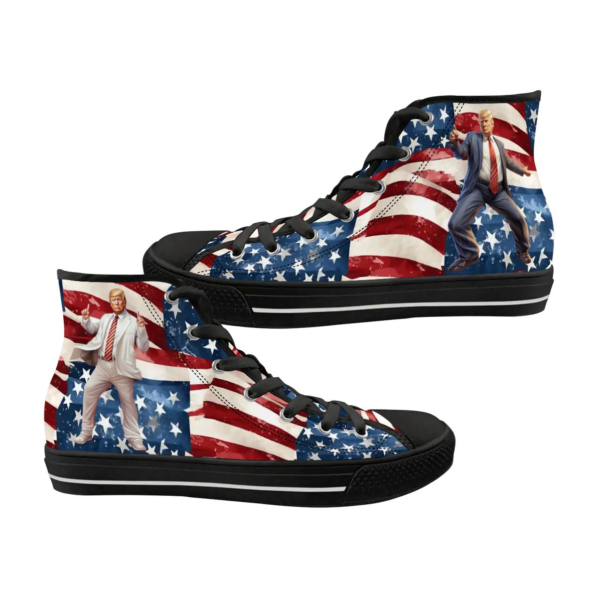 Donald Trump Dancing on Flag, Women's High Top Canvas Shoes Customized Tongue