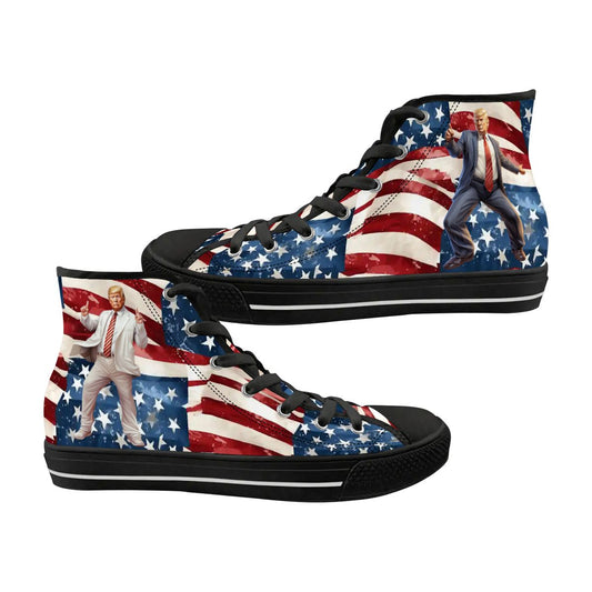 Donald Trump Dancing on Flag, Women's High Top Canvas Shoes Customized Tongue
