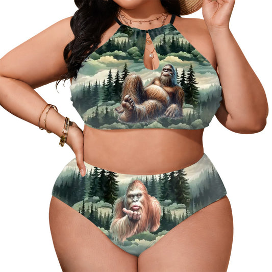 Bigfoot / Sasquatch Woods, Plus Size High-Waisted Bikini Customized Services