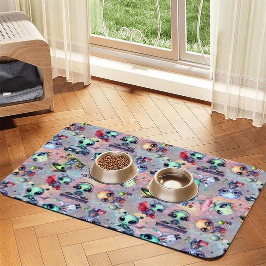 6 Alien Designs, Waterproof Pet Food Mat