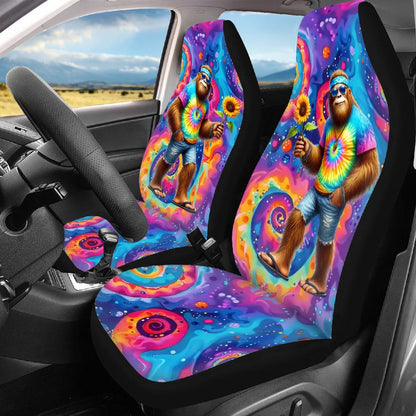 Hippie Sasquatch / Bigfoot, Car Seat Covers, Full 7 Piece Set