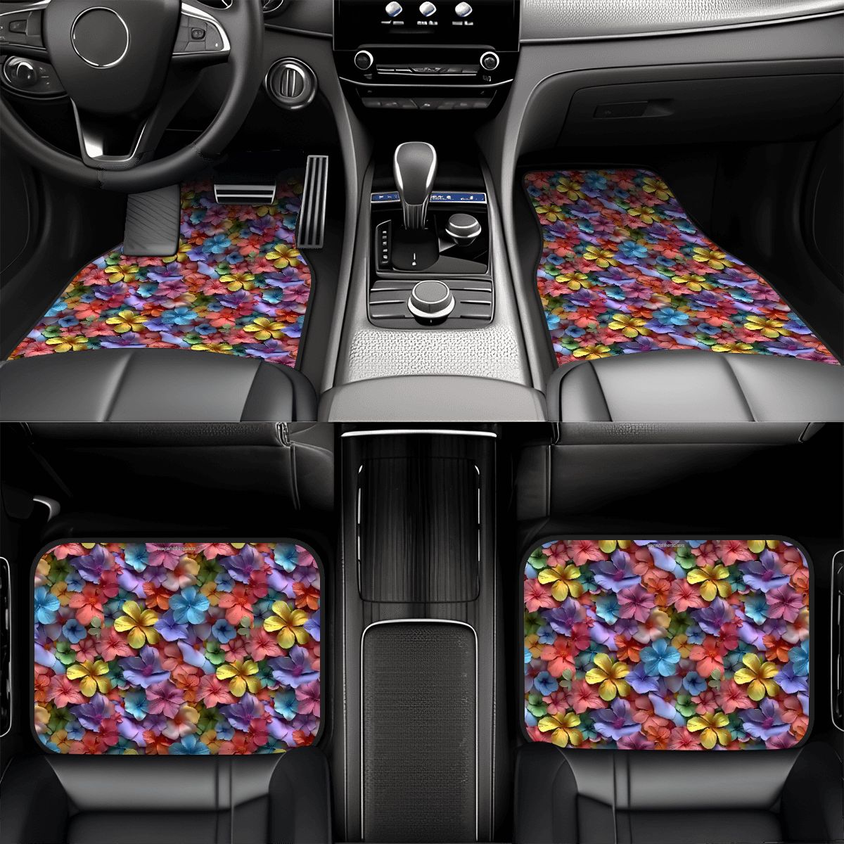 10 Beautiful Flower Designs, 4 Piece Auto Floor Mats