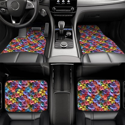 10 Beautiful Flower Designs, 4 Piece Auto Floor Mats