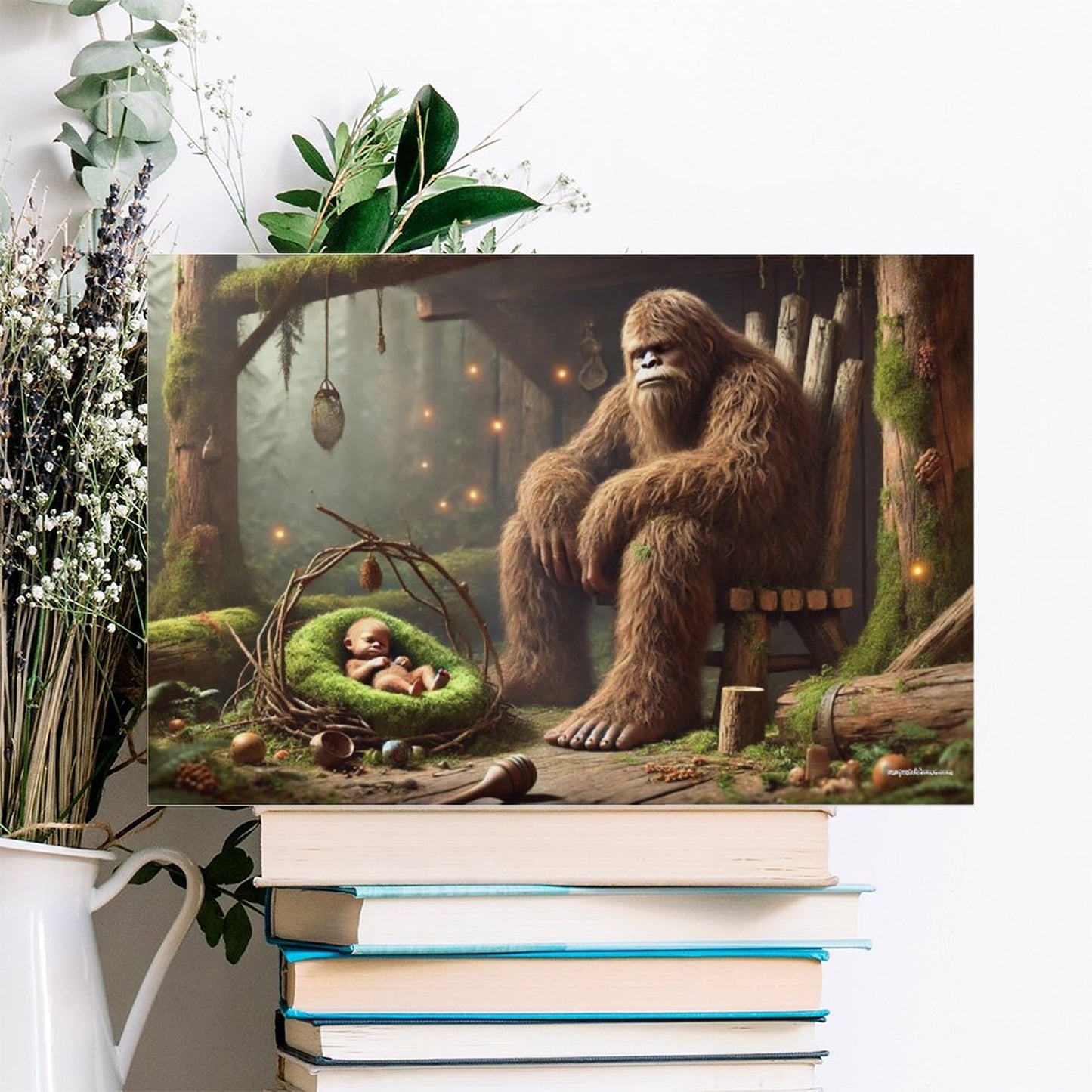Bigfoot Sasquatch Family Image - Vintage Framed Canvas Art - 2 Sizes – Made in the USA