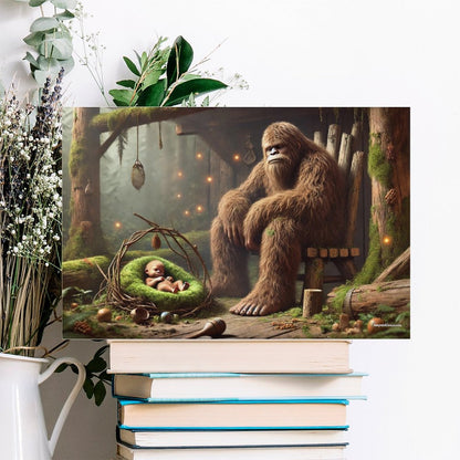 Bigfoot Sasquatch Family Image - Vintage Framed Canvas Art - 2 Sizes – Made in the USA