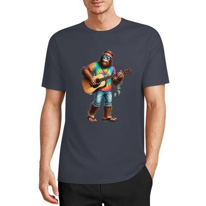 Bigfoot - Sasquatch Hippie Play Guitar Short Sleeve Cotton T-Shirt