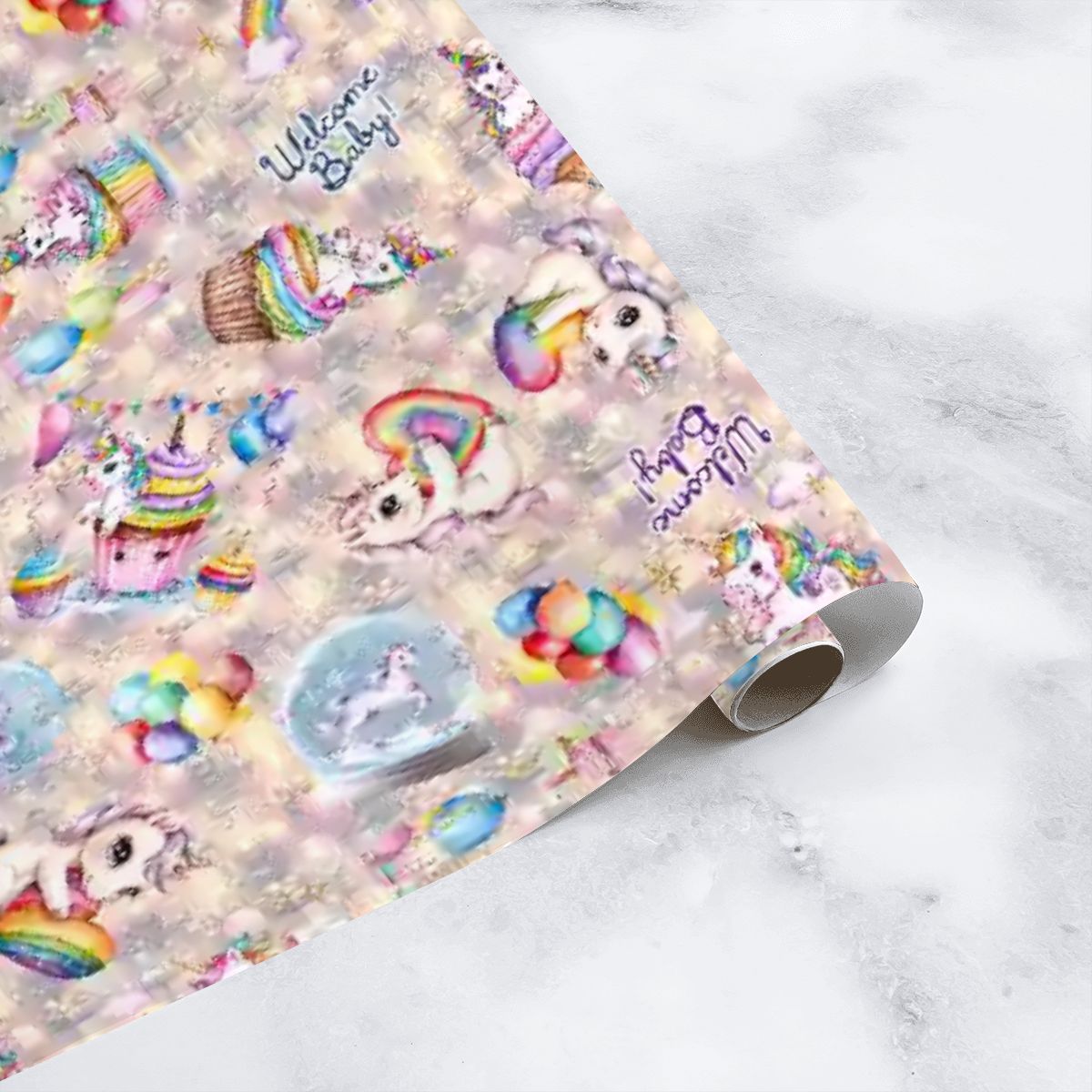 "Welcome Baby" Unicorn Baby Shower, 3 Pack Gift Wrapping Paper Sheets