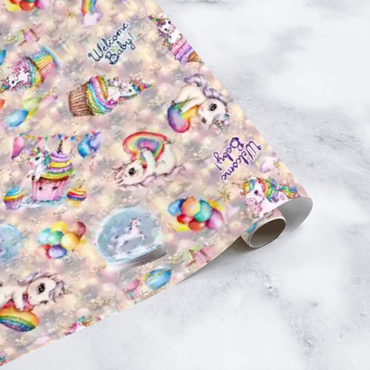 "Welcome Baby" Unicorn Baby Shower, 3 Pack Gift Wrapping Paper Sheets