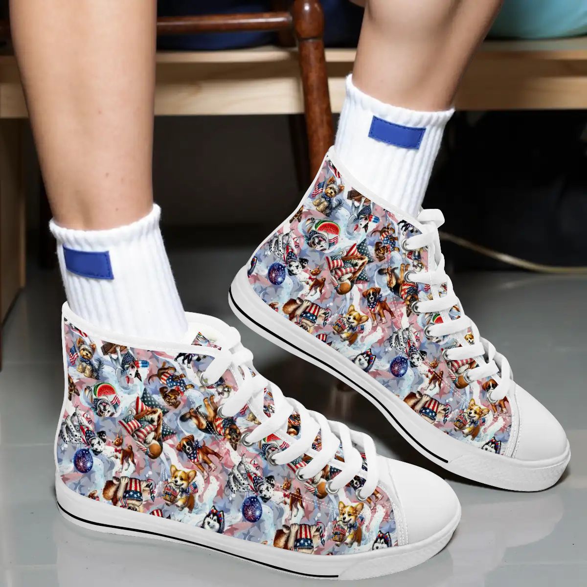 8 Patriot Designs, Women's High Top Canvas Shoes
