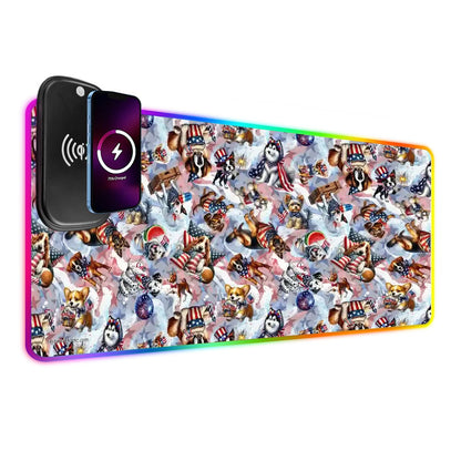 8 Patriot Designs, Wireless Charging Gaming Mouse Pads / Mat With Lights - 2 Sizes