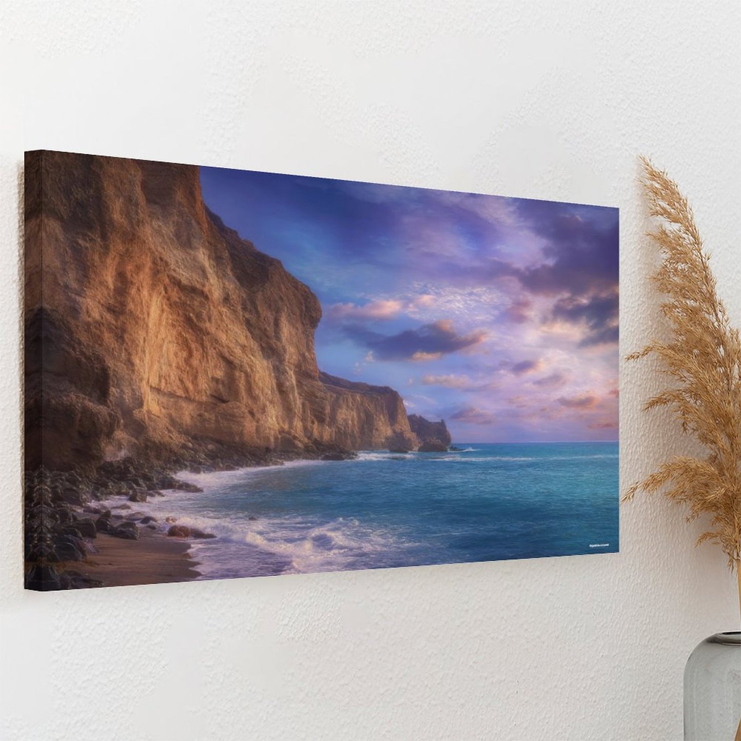 Cliff Purple Skies, Vintage Framed Canvas Art - 2 Sizes – Made in the USA