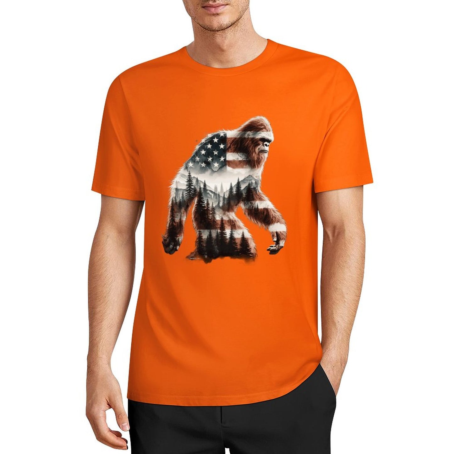 Bigfoot - Sasquatch Flag Scenery Cotton Unisex Long Sleeve T-shirt