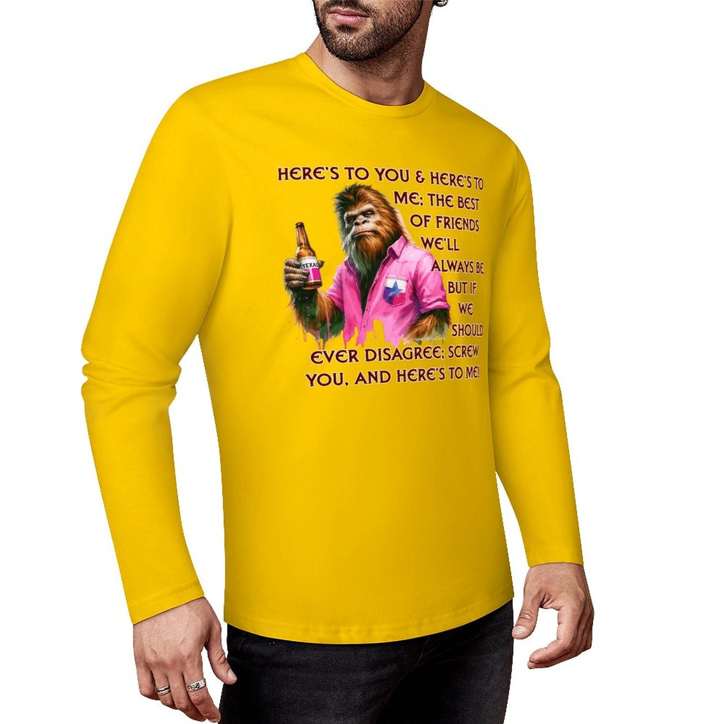 Bigfoot - Sasquatch "Here's To You..",  Cotton Unisex Long Sleeve T-shirt
