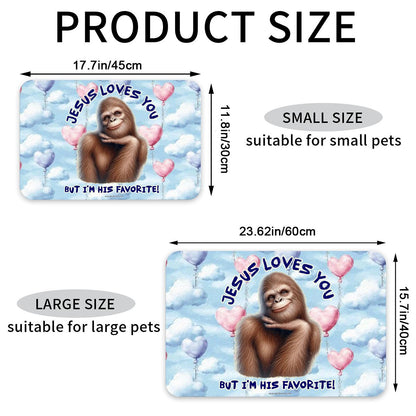 Bigfoot / Sasquatch, "Jesus Loves You...", Waterproof Pet Food Mat